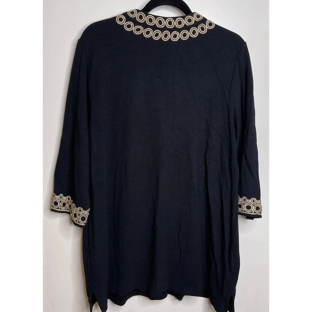 Charter Club Women's Plus Size 1x Tunic Top Black Gold Textured Ribbed 3/4 - Picture 4 of 4
